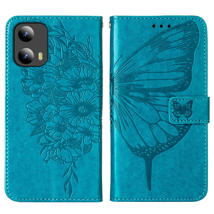 For Motorola Moto G Play 5G 2024 Embossed Butterfly Leather Phone Case(Blue)