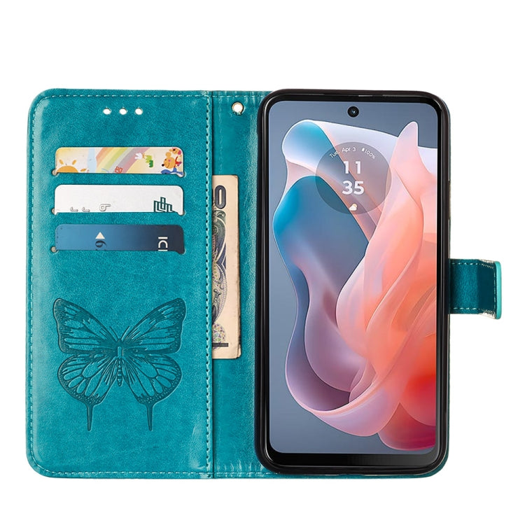 For Motorola Moto G Play 5G 2024 Embossed Butterfly Leather Phone Case(Blue) - Motorola Cases by PMC Jewellery | Online Shopping South Africa | PMC Jewellery | Buy Now Pay Later Mobicred
