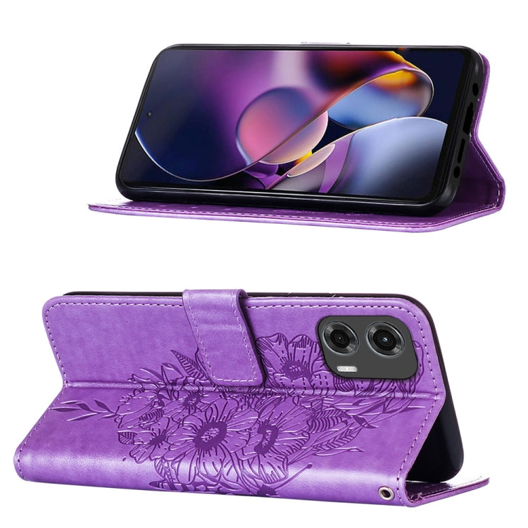 For Motorola Moto G Stylus 5G 2024 Embossed Butterfly Leather Phone Case(Purple)