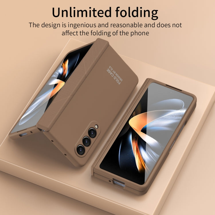 For Samsung Galaxy Z Fold4 5G Extraordinary Series Hinged Folding Full Phone Case with Pen Slot & Stylus(Coffee)