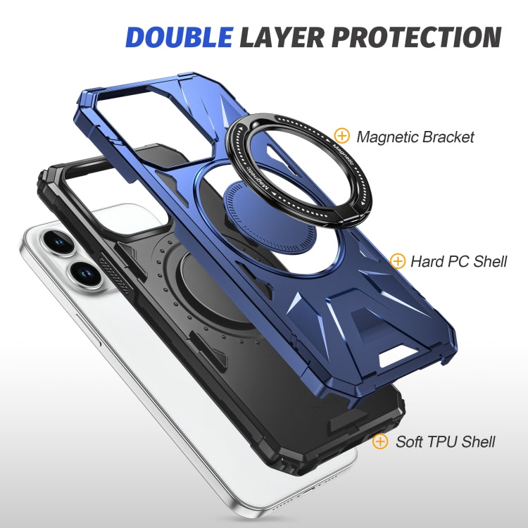 For iPhone 15 Pro Max MagSafe Magnetic Shockproof Phone Case with Ring Holder(Navy Blue)
