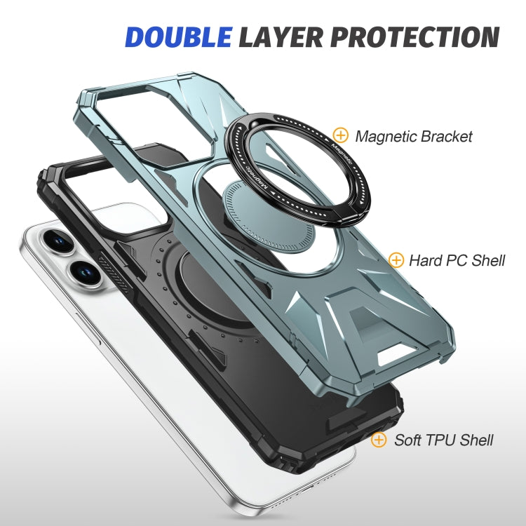 For iPhone 15 Pro MagSafe Magnetic Shockproof Phone Case with Ring Holder(Green)