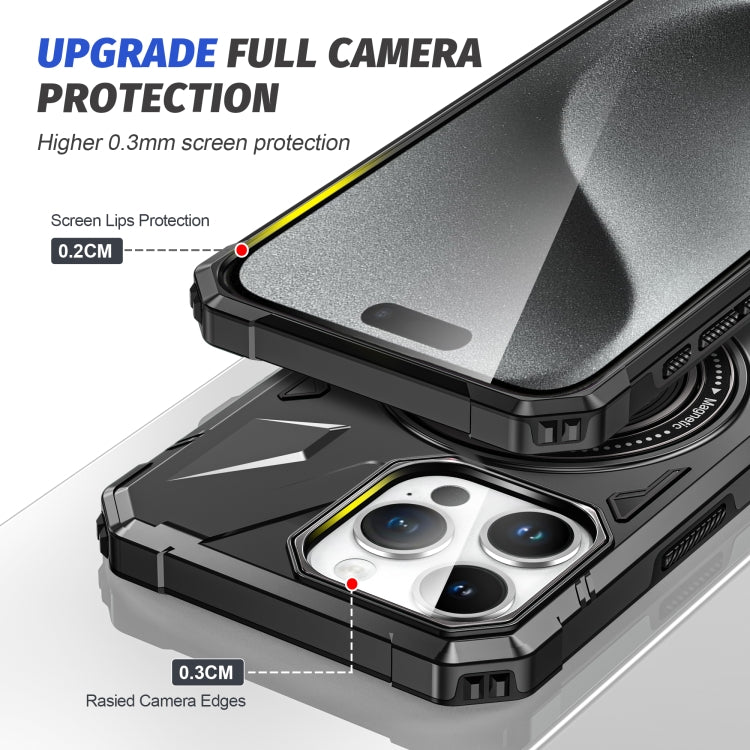 For iPhone 15 Plus MagSafe Magnetic Shockproof Phone Case with Ring Holder(Black)