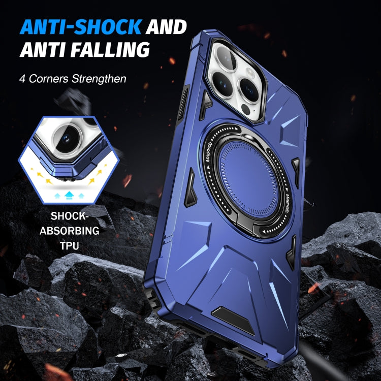 For iPhone 14 Pro Max MagSafe Magnetic Shockproof Phone Case with Ring Holder(Navy Blue)