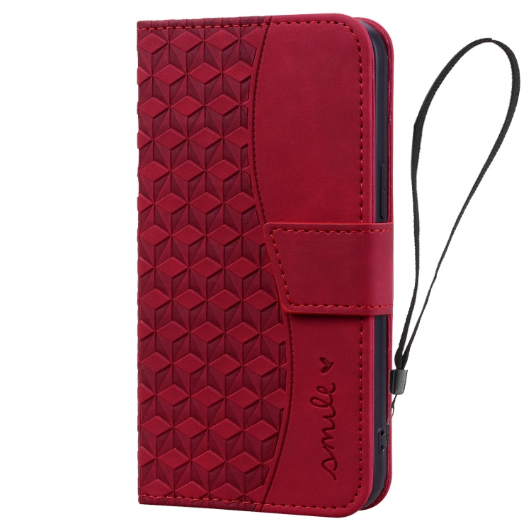 For iPhone 16 Business Diamond Buckle Leather Phone Case with Lanyard(Wine Red)
