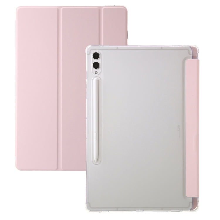 For Samsung Galaxy Tab S10 Ultra 3-Fold Clear Acrylic Leather Tablet Case(Pink)