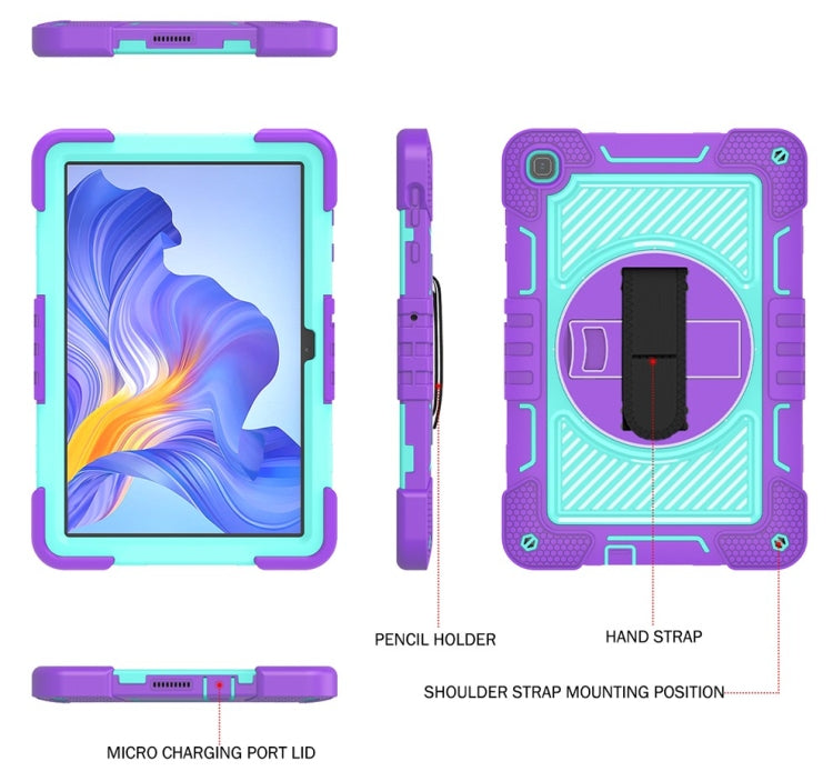 For Honor Pad X8 360 Degree Rotation PC Contrast Silicone Tablet Case(Purple + Mint Green)