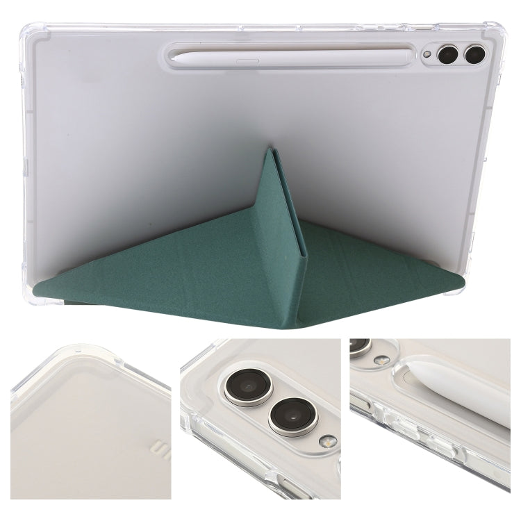 For Samsung Galaxy Tab S9 FE Clear Acrylic Deformation Leather Tablet Case(Deep Green)
