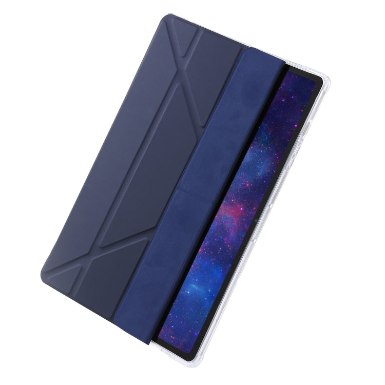 For Samsung Galaxy Tab S9 FE+ Clear Acrylic Deformation Leather Tablet Case(Dark Blue)
