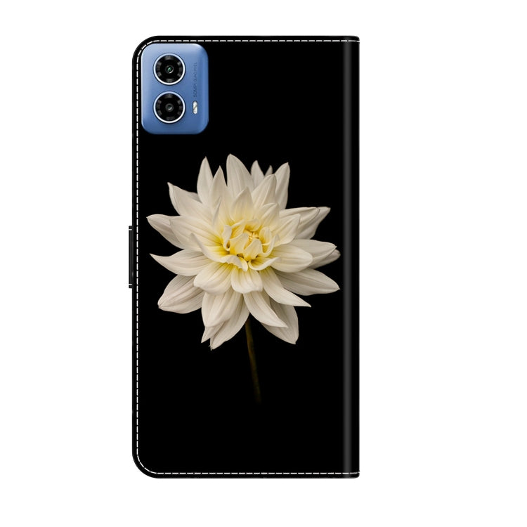 For Motorola Moto G24 Crystal 3D Shockproof Protective Leather Phone Case(White Flower)