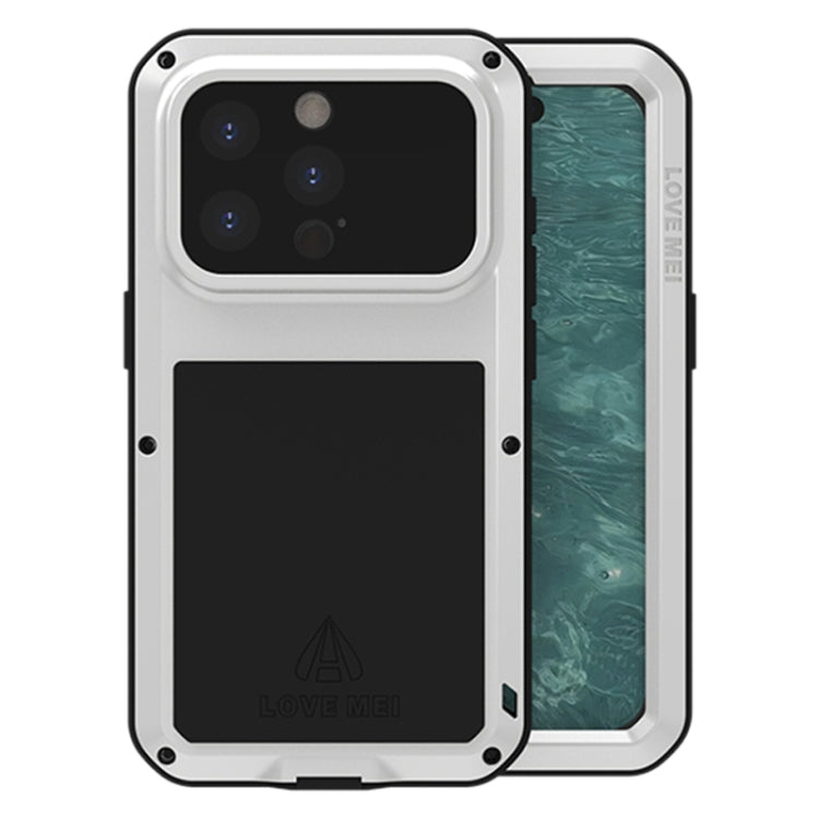 For iPhone 15 Pro LOVE MEI Metal Shockproof Life Water-resistant Dustproof Phone Case(Silver)