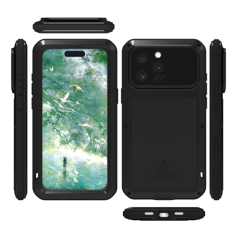 For iPhone 16 Pro LOVE MEI Metal Shockproof Life Water-resistant Dustproof Phone Case(Black)