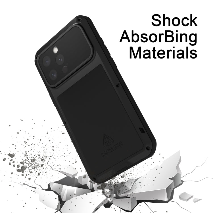 For iPhone 16 Pro LOVE MEI Metal Shockproof Life Water-resistant Dustproof Phone Case(Black)