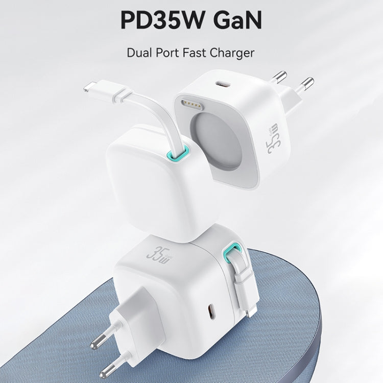 USAMS US-CC209 SMF Series PD35W 8 Pin + Type-C Dual Port GaN Fast Charger, EU Plug(Black)