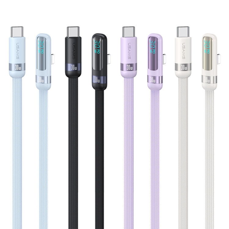 USAMS US-SJ652 PD 30W USB-C/Type-C to 8 Pin Aluminum Alloy Digital Display Fast Charging Elbow Data Cable, Length: 1.2m(Purple)