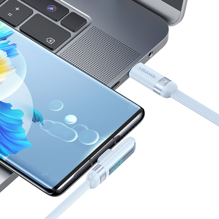 USAMS US-SJ653 PD 100W USB-C/Type-C to USB-C/Type-C Aluminum Alloy Digital Display Fast Charging Elbow Data Cable, Length: 1.2m(Blue)