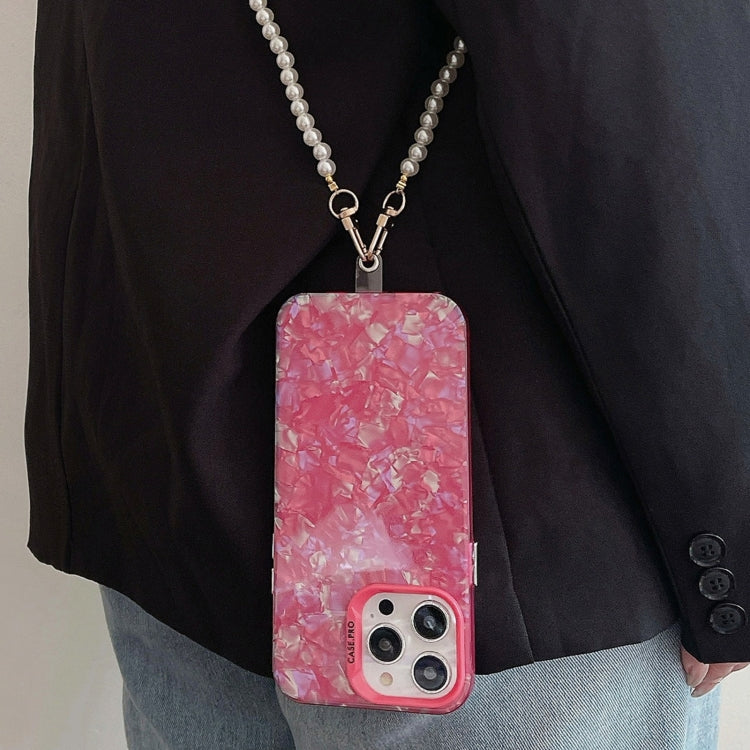 For iPhone 14 Shell Texture Crossbody Pearl Chain TPU Hybrid Acrylic Phone Case(Purple) - iPhone 14 Cases by PMC TechLife | Online Shopping South Africa | PMC TechLife | Buy Now Pay Later Mobicred