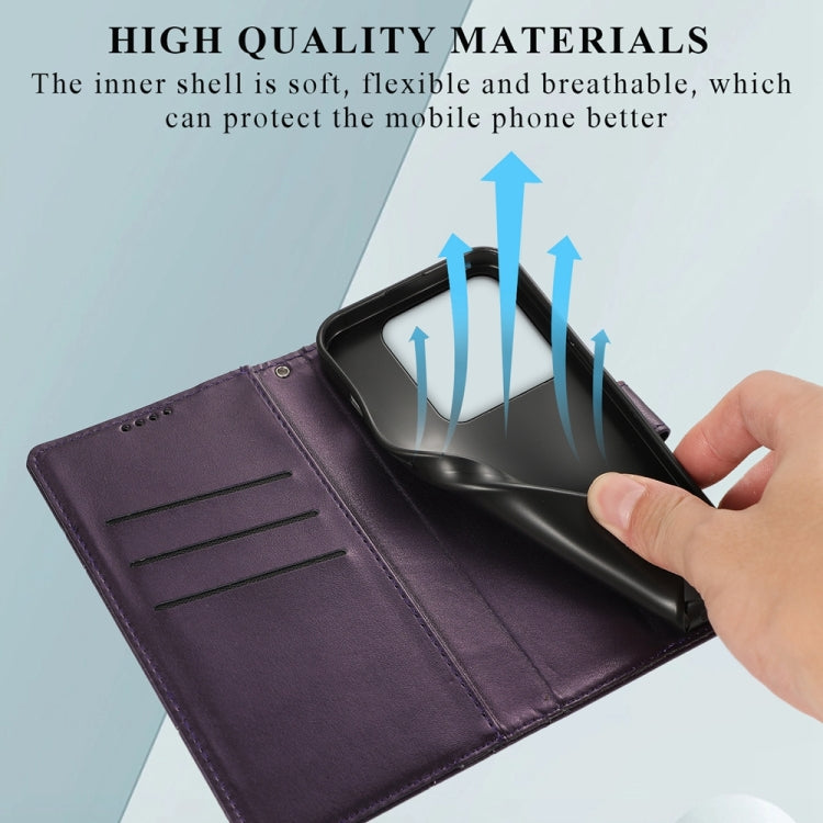 For Xiaomi 14 Pro PU Genuine Leather Texture Embossed Line Phone Case(Purple) - 14 Pro Cases by PMC TechLife | Online Shopping South Africa | PMC TechLife | Buy Now Pay Later Mobicred