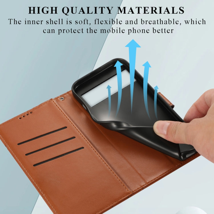 For Google Pixel 7 Pro PU Genuine Leather Texture Embossed Line Phone Case(Brown) - Google Cases by PMC TechLife | Online Shopping South Africa | PMC TechLife