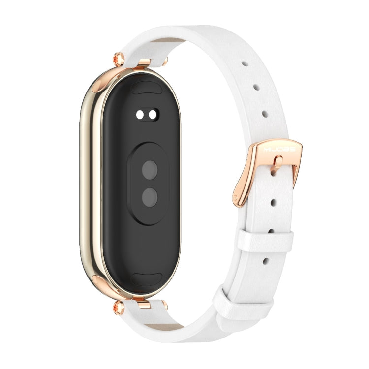 For Xiaomi Smart Band 10 / 9 / 8 Mijobs First Layer Cowhide Watch Band(White Rose Gold)