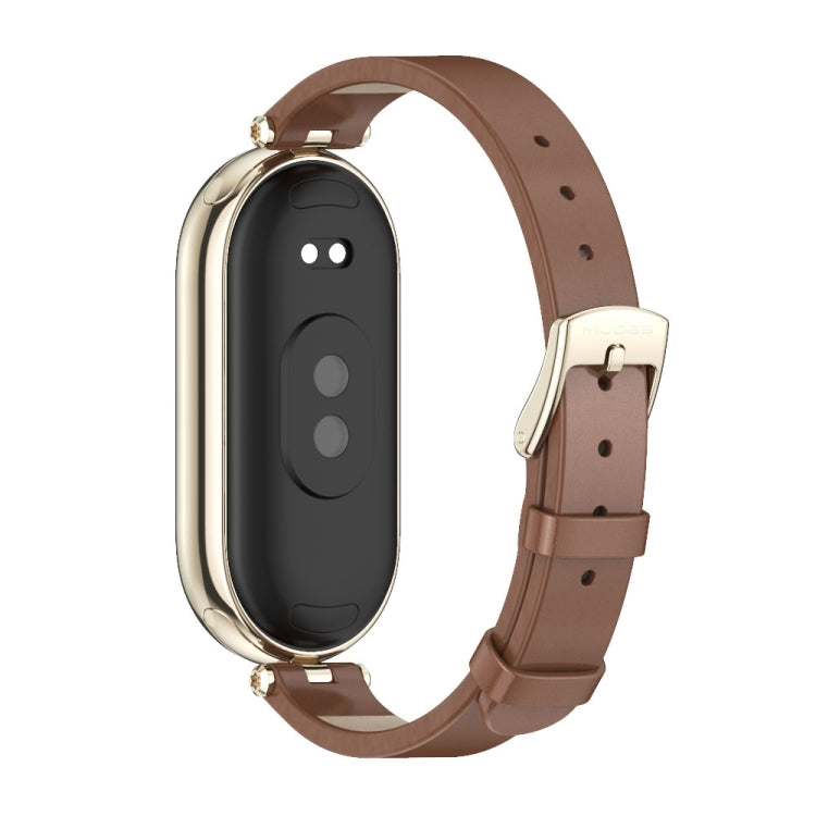 For Xiaomi Mi Band 8 / 9 / 9 NFC Mijobs First Layer Cowhide Watch Band(Brown Light Gold)