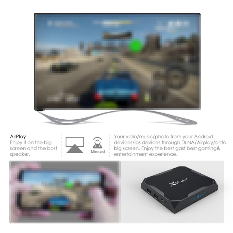 X96 max+ 4K Smart TV Box, Android 9.0, Amlogic S905X3 Quad-Core Cortex-A55,4GB+64GB, Support LAN, AV, 2.4G/5G WiFi, USBx2,TF Card, EU Plug