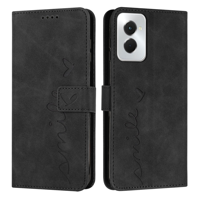 For Motorola Moto G Power 5G 2024 Skin Feel Heart Embossed Leather Phone Case with Long Lanyard(Black)