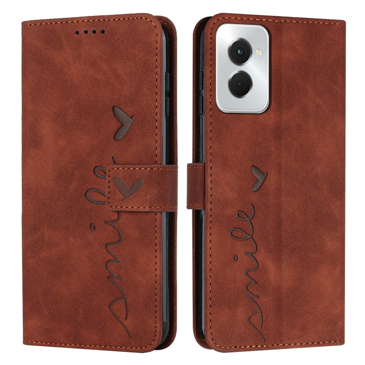 For Motorola Moto G Power 5G 2024 Skin Feel Heart Embossed Leather Phone Case with Long Lanyard(Brown)