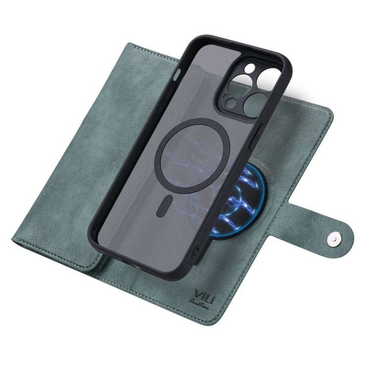 For iPhone 13 ViLi GV Series MagSafe Magnetic Zipper Leather Phone Case(Green)