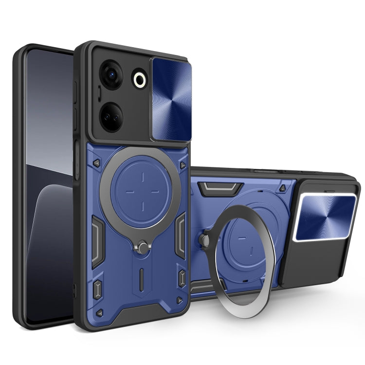 For Tecno Camon 20 4G / 20 Pro 4G CD Texture Sliding Camshield Magnetic Holder Phone Case(Blue)