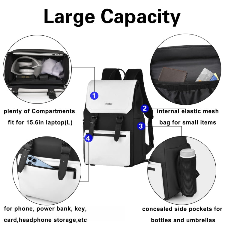 Cwatcun D79 Camera Backpack Multi-Functional Camera Dual Shoulders Bag, Size:40.5 x 28 x 17.5cm Small(Black White)