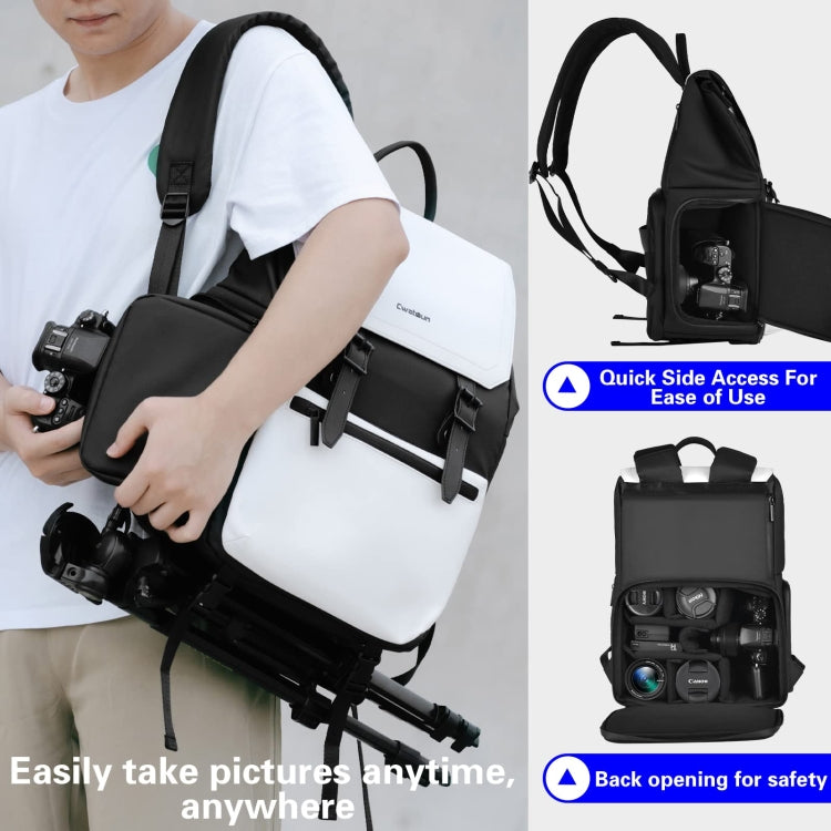 Cwatcun D79 Camera Backpack Multi-Functional Camera Dual Shoulders Bag, Size:40.5 x 28 x 17.5cm Small(Black White)