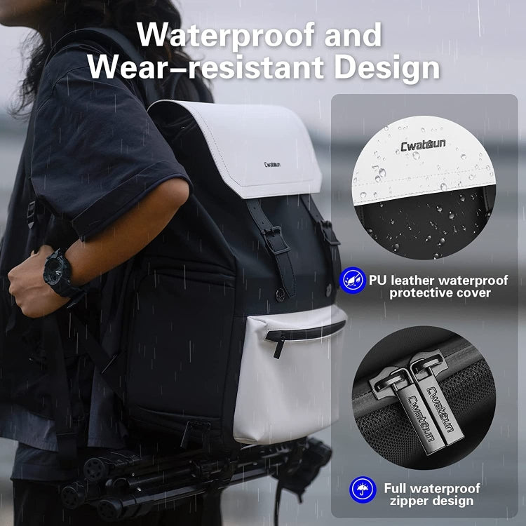 Cwatcun D79 Camera Backpack Multi-Functional Camera Dual Shoulders Bag, Size:40.5 x 28 x 17.5cm Small(Black White)