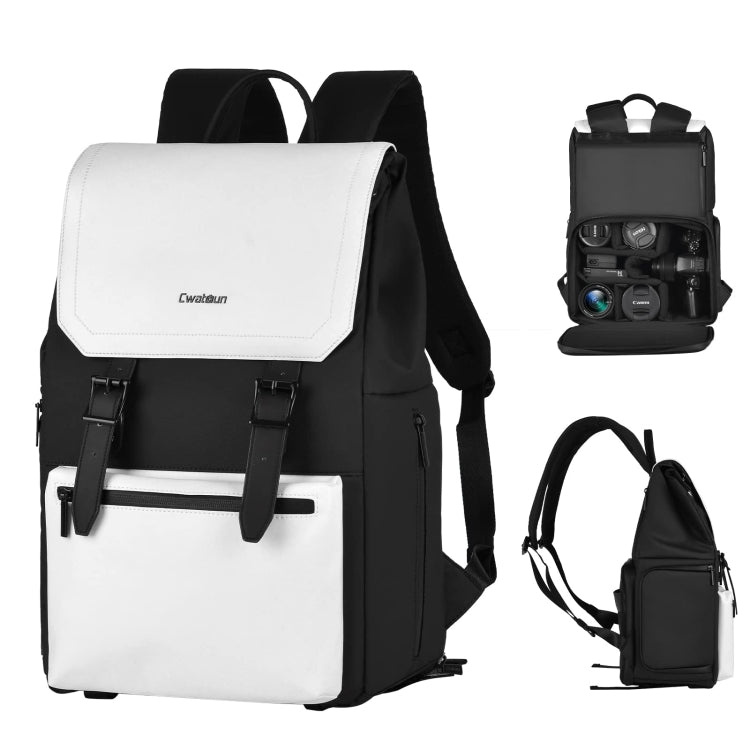 Cwatcun D79 Camera Backpack Multi-Functional Camera Dual Shoulders Bag, Size:43.5 x 30.5 x 18cm Large(Black White)
