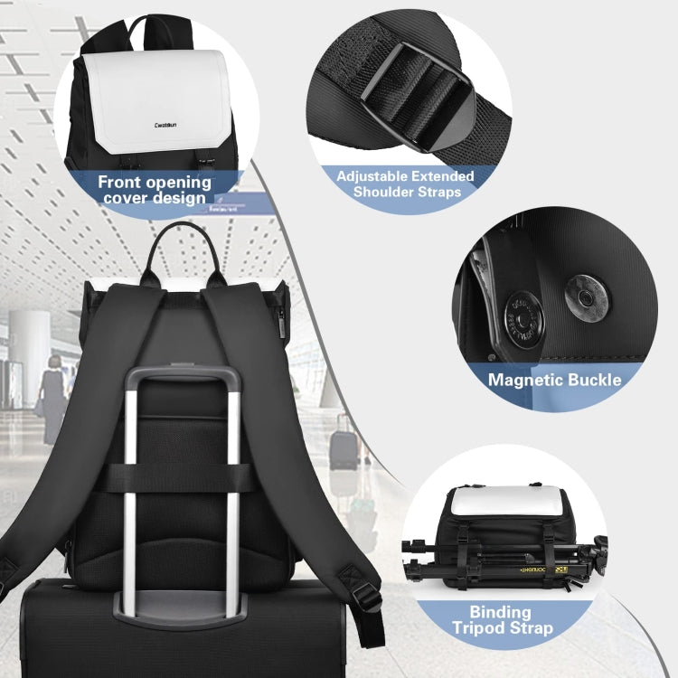 Cwatcun D79 Camera Backpack Multi-Functional Camera Dual Shoulders Bag, Size:43.5 x 30.5 x 18cm Large(Black White)