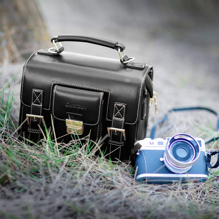 Cwatcun D83 Vintage Small Camera Case Leather Camera Messenger Bag, Size:30 x 21.5 x 12.5cm(Black)