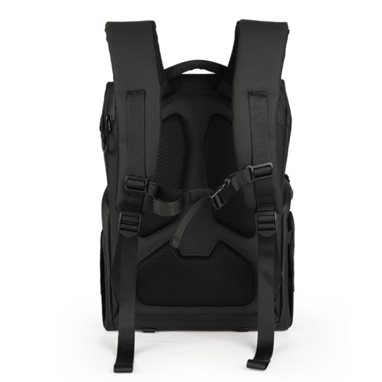 Cwatcun D89 Camera Backpack Water-resistant Leather Film 15.6 Laptop Sleeve Bag, Size:43.5 x 33 x 22.5cm(Black)