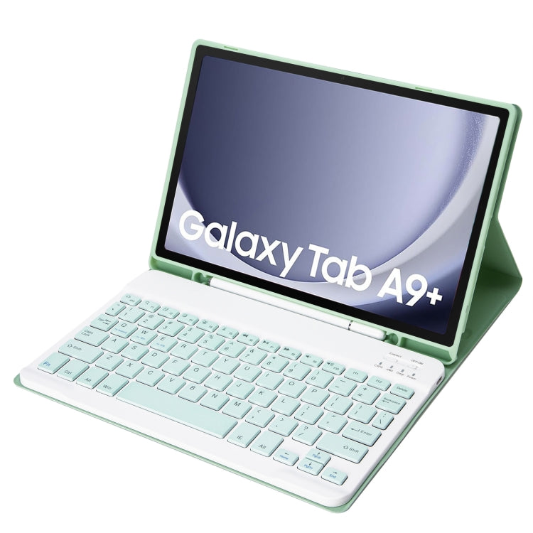 For Samsung Galaxy Tab A9+ X210/X215/X215 A09B Candy Color TPU Bluetooth Keyboard Leather Tablet Case with Pen Holder(Light Green)