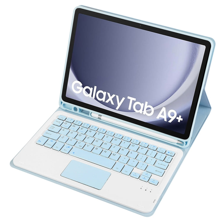 For Samsung Galaxy Tab A9+ X210/X215/X215 A09B-A Candy Color TPU Touch Bluetooth Keyboard Leather Tablet Case with Pen Holder(Ice Blue) - Samsung Keyboard by PMC TechLife | Online Shopping South Africa | PMC TechLife