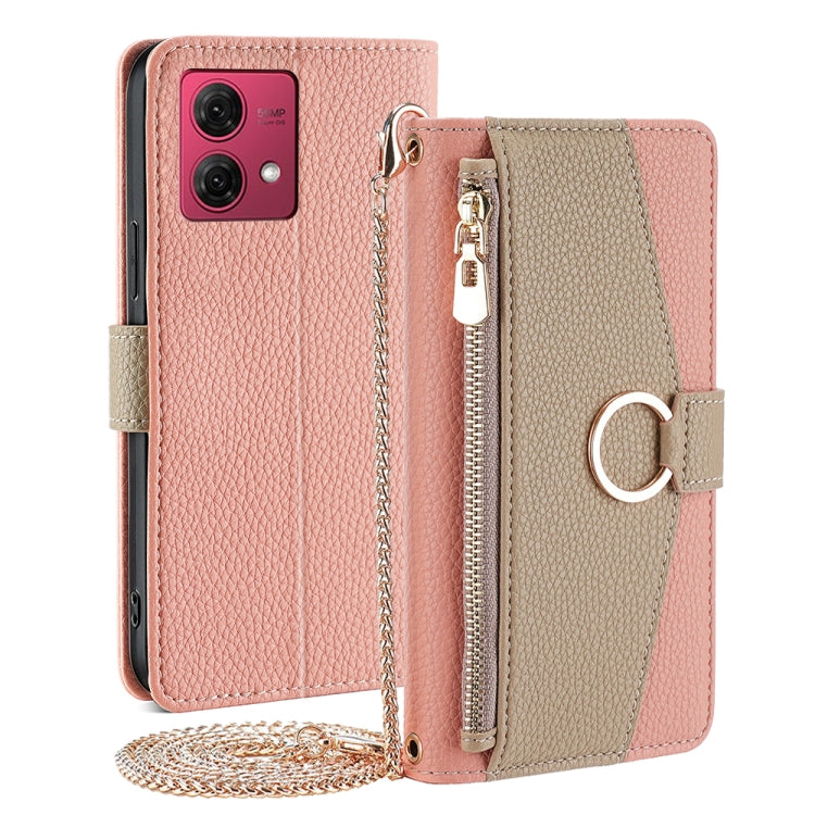 For Motorola Moto G84 5G Crossbody Litchi Texture Leather Phone Case(Pink)