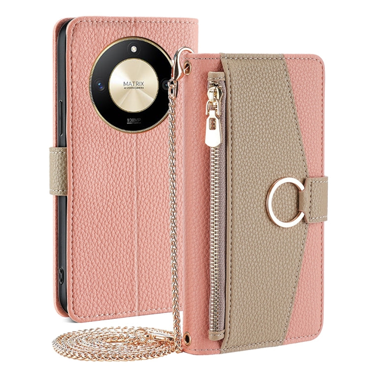 For Honor X50 5G Crossbody Litchi Texture Leather Phone Case(Pink)