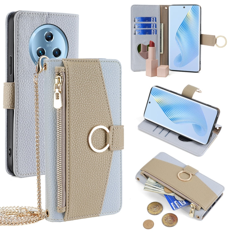 For Honor Magic5 Crossbody Litchi Texture Leather Phone Case(Blue)