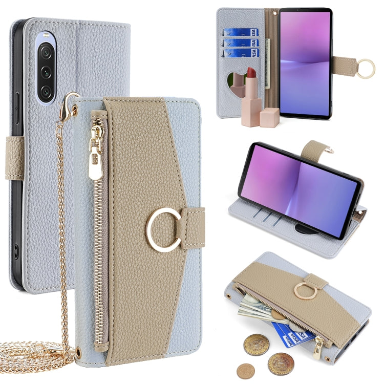 For Sony Xperia 10 V Crossbody Litchi Texture Leather Phone Case(Blue)