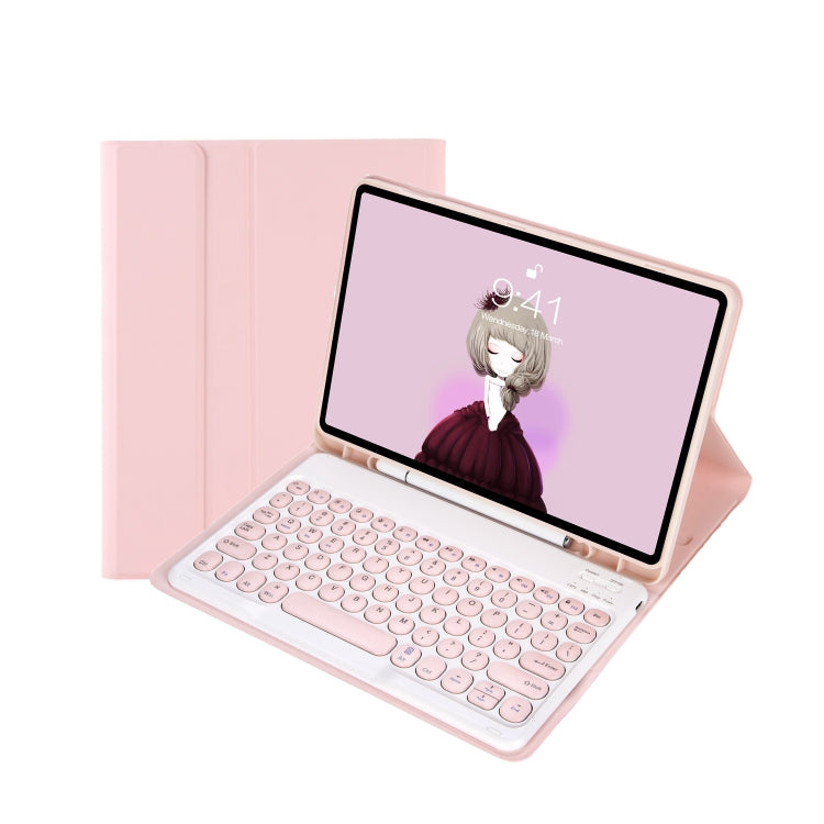 For Samsung Galaxy Tab A9+ X210/X215/X215 YA09B Candy Color TPU Round Keycap Bluetooth Keyboard Leather Case with Pen Slot(Pink)