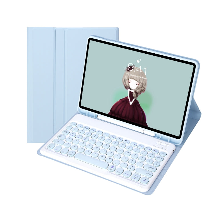 For Samsung Galaxy Tab A9+ X210/X215/X215 YA09B Candy Color TPU Round Keycap Bluetooth Keyboard Leather Case with Pen Slot(Ice Blue)