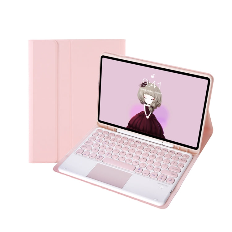 For Samsung Galaxy Tab A9+ X210/X215/X215 YA09B-A Candy Color TPU Round Keycap Touch Bluetooth Keyboard Leather Case with Pen Slot(Pink)