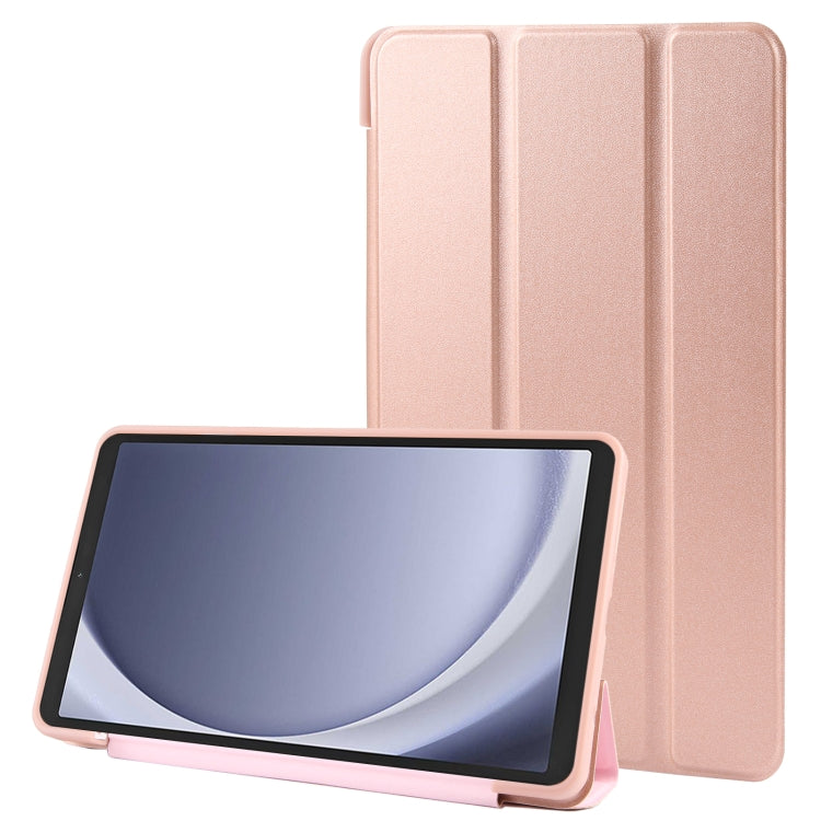 For Samsung Galaxy Tab A9 Tri-fold Holder Flip Horizontal Flip TPU Leather Tablet Case(Rose Gold)