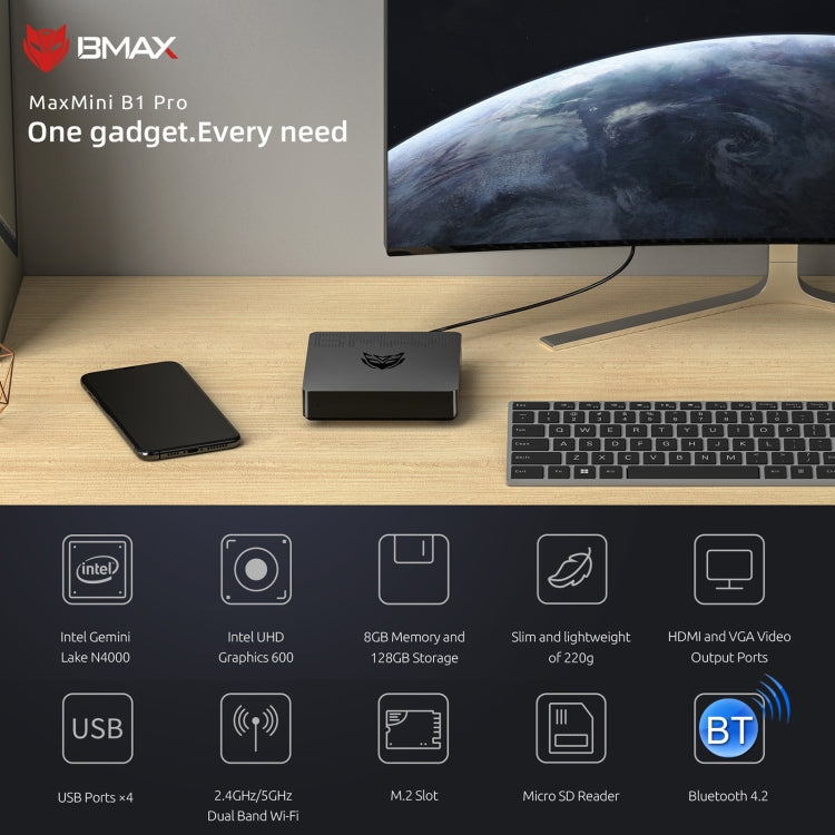 BMAX B1 Pro Windows 10 Mini PC, 8GB+128GB, Intel Celeron N4000, Support HDMI / VGA / RJ45(EU Plug) - free shipping - PMC Jewellery - Order now!
