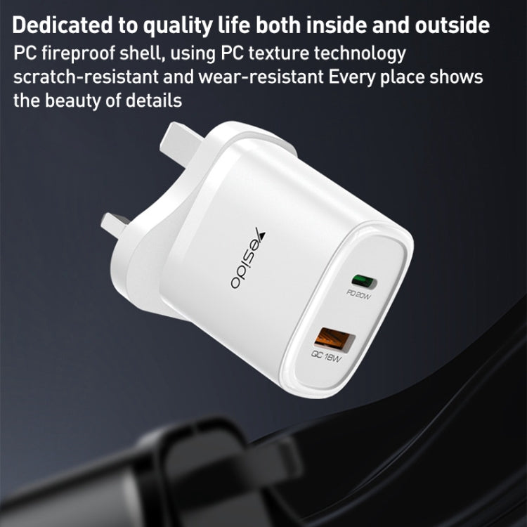 Yesido YC46 PD20W USB-C / Type-C + USB Travel Charger with 1m Type-C to 8 Pin Cable, UK Plug(Black)