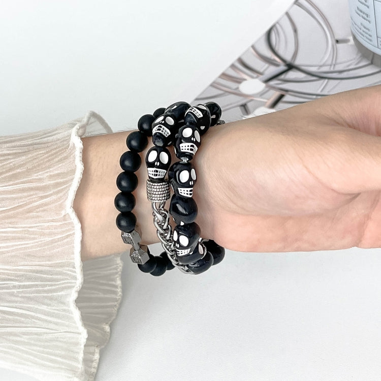 For Apple Watch Series 6 40mm Skull Beaded Watch Band(Black)